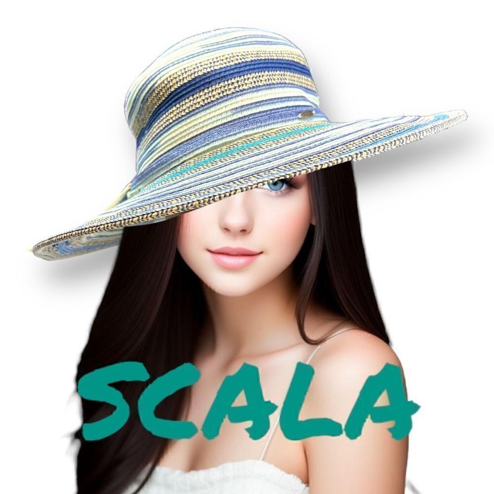 Scala Women's Beige Green Striped One Size Foldable Floppy Wide Brim Sun Hat